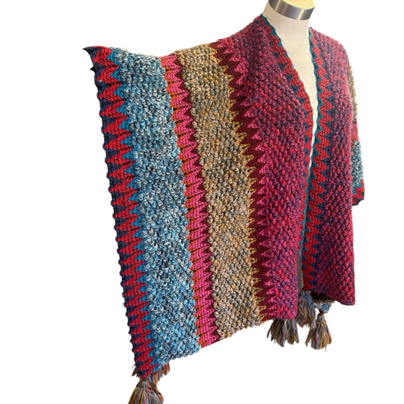 Anthropologie Fringed Knit Cardigan Kimono Shawl Multi-Color One Size - Picture 4 of 9